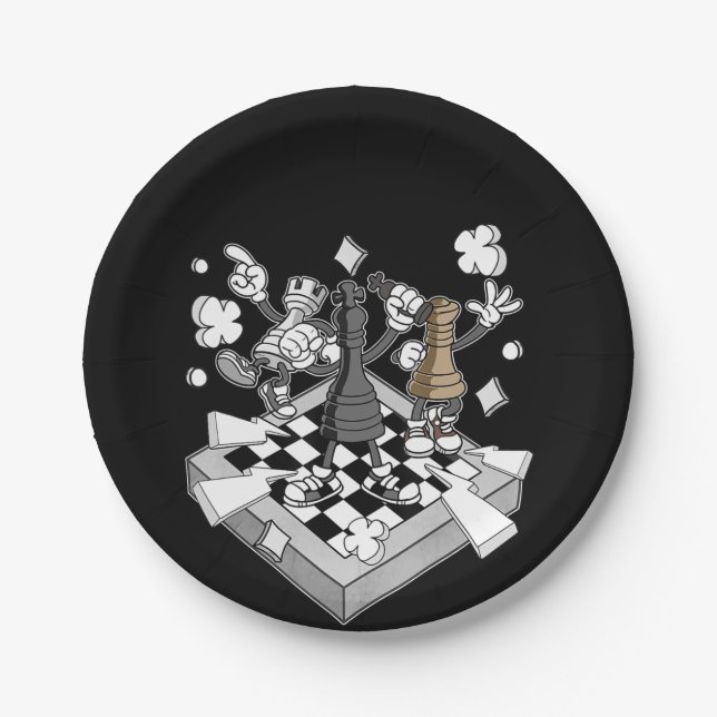 chess battle figures chessman checkmate chess play paper plate (Front)