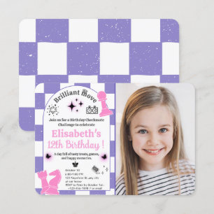 Chess Birthday Party For Her Girl Custom Photo Invitation
