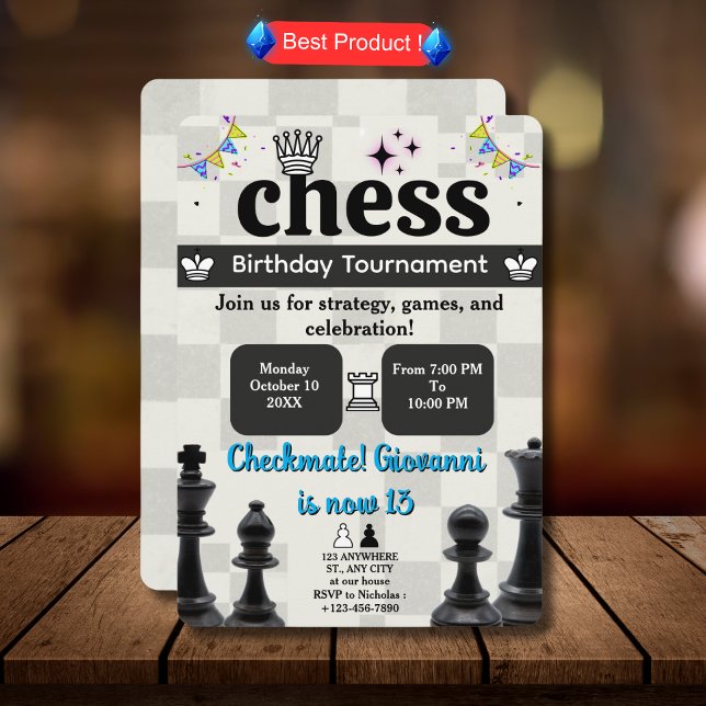 Chess Birthday Party Invitation for Kids and Teens (Creator Uploaded)