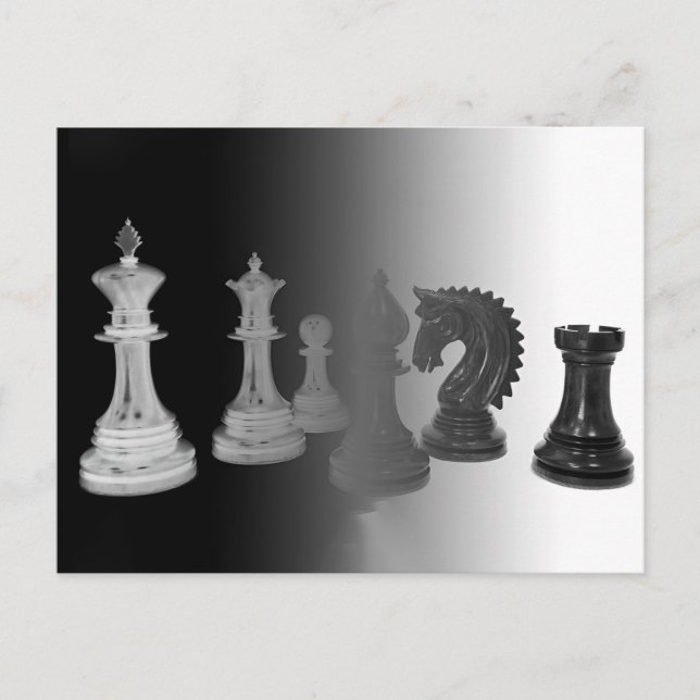 Chess Black and White Pieces Watercolor Board Game Postcard (Front)