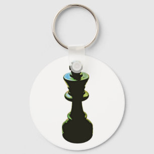 Chess, Black King, White Background Key Ring