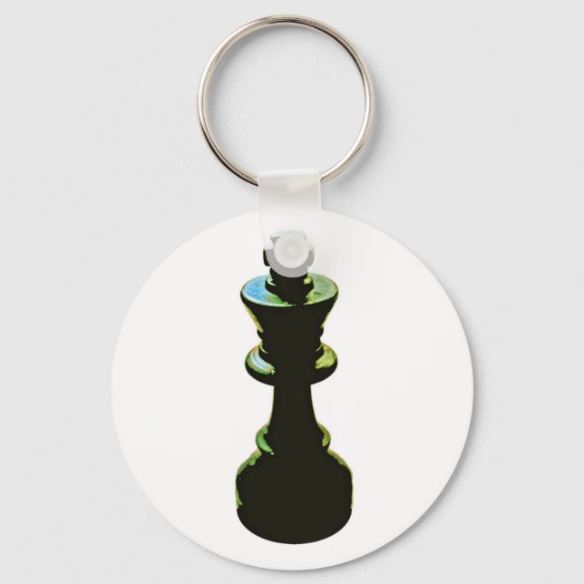 Chess, Black King, White Background Key Ring (Front)