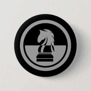 Chess - Black & White Knight 6 Cm Round Badge