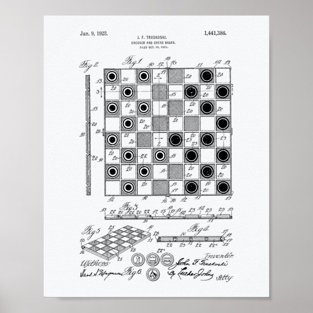 Chess Board 1923 Patent Art White Paper Poster (Front)
