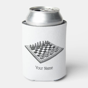 Chess Board and Chess Pieces Vintage Art Can Cooler