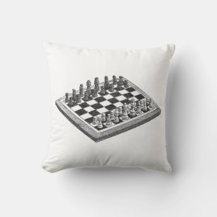 Chess Board and Chess Pieces Vintage Art Cushion