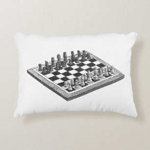 Chess Board and Chess Pieces Vintage Art Decorative Cushion