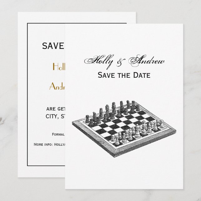 Chess Board and Chess Pieces Vintage Art Invitation (Front/Back)
