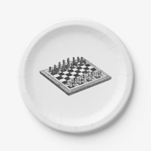 Chess Board and Chess Pieces Vintage Art Paper Plate