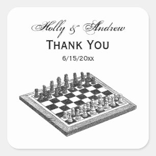 Chess Board and Chess Pieces Vintage Art Square Sticker