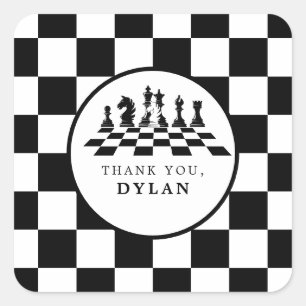 Chess Board & Pieces Game Night Any Age Birthday Square Sticker