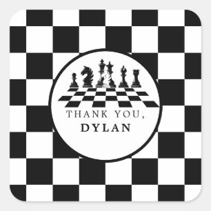 Chess Board & Pieces Game Night Happy Birthday Square Sticker