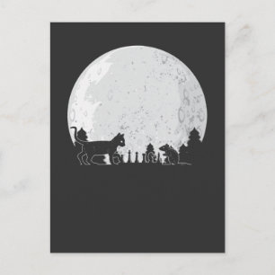 Chess Board Player Cat Mouse Full Moon Postcard