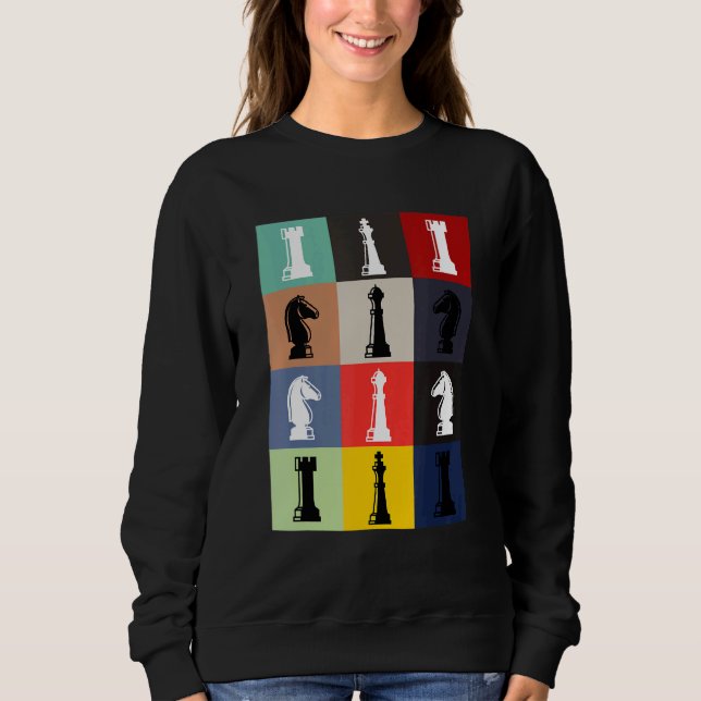 Chess Board Pop Art Style Chess Pieces Chess Game Sweatshirt (Front)