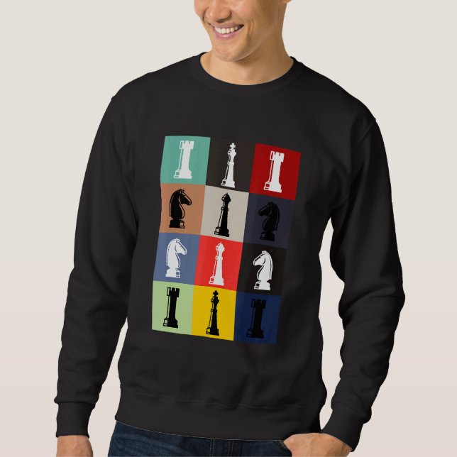 Chess Board Pop Art Style Chess Pieces Chess Game Sweatshirt (Front)