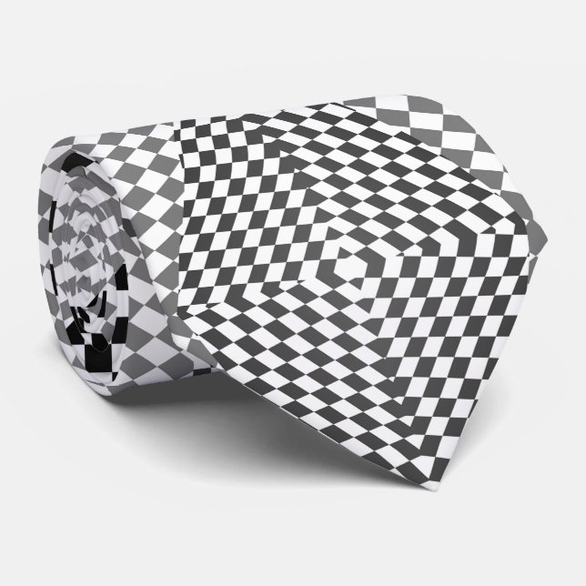 Chess board rhombus black and white neck tie (Rolled)