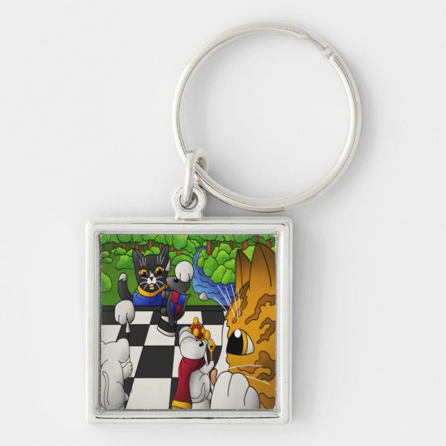 Chess Cats in the park Key Ring (Front)
