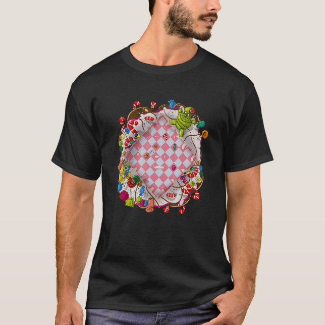 Chess, Checkers, A Land Full Of Candy, Playable T-Shirt (Front)