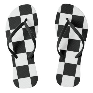Chess ~ Chequerboard ~ Square Design Black & White Thongs