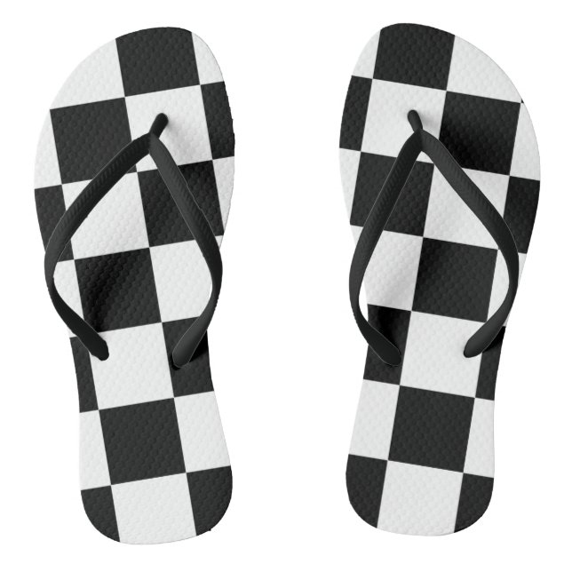 Chess ~ Chequerboard ~ Square Design Black & White Thongs (Footbed)