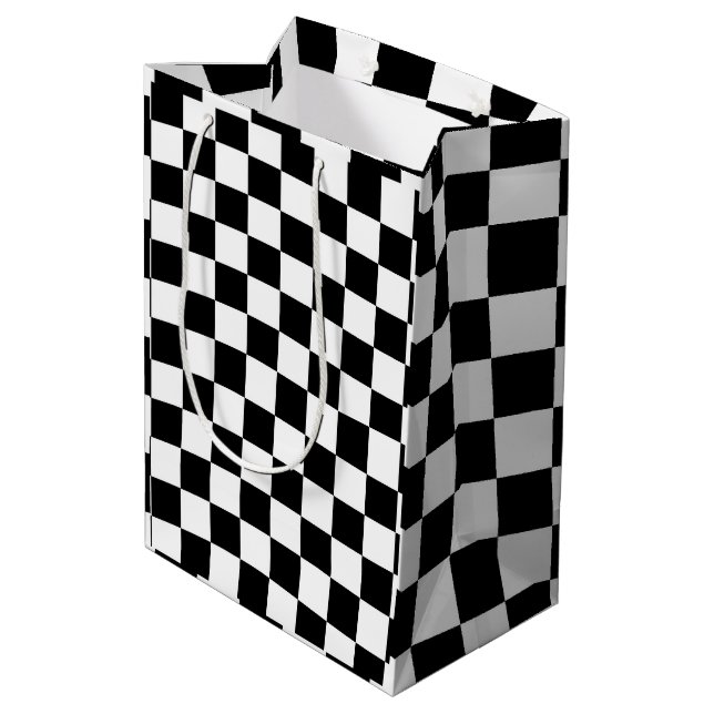 Chess chequered chequered pattern black and white medium gift bag (Back Angled)