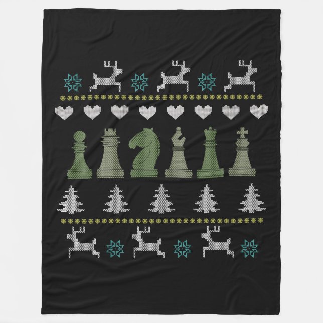 Chess - Chess Pieces Ugly Christmas Fleece Blanket (Front)