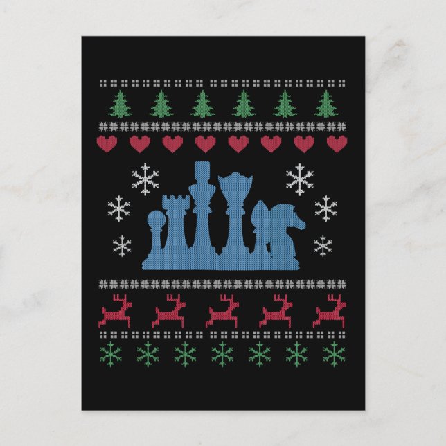 Chess - Chess Pieces Ugly Christmas Postcard (Front)