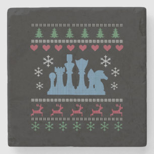 Chess - Chess Pieces Ugly Christmas Stone Coaster