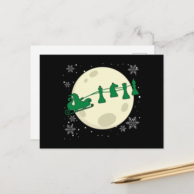 Chess Christmas Santa - Chess Piece Reindeer Postcard (Front/Back In Situ)