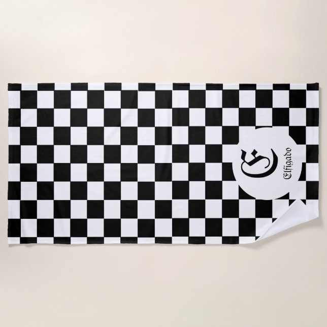Chess Club Custom Name Initial Beach Towel (Front)