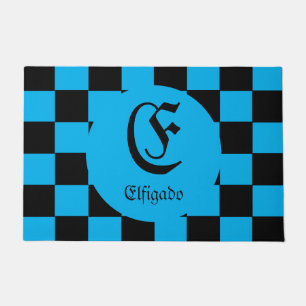 Chess Club Custom Name Initial Chequered Doormat