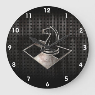 Chess; Cool Black Large Clock