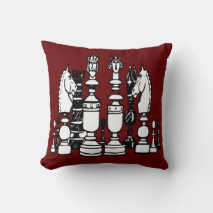 Chess decor pillow black white red pillow