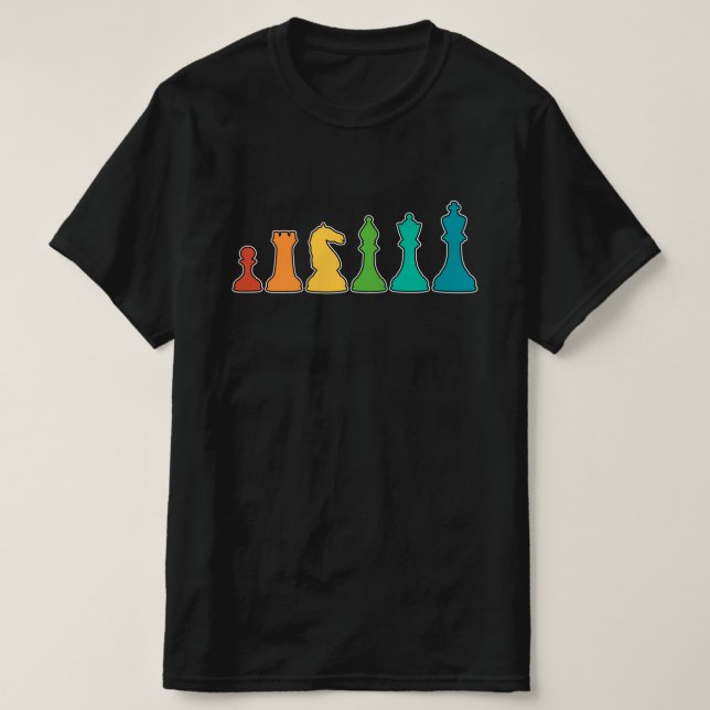 Chess Design with Retro Style Colour Pieces T-Shirt (Design Front)