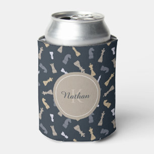 Chess Figures Masculine Monogram Initial Name Blue Can Cooler
