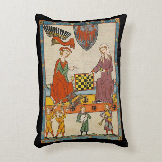 Chess Game 14th Century Codex Manesse Decorative Cushion (Front(Vertical))