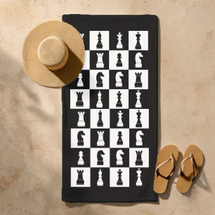 Chess Game Figures Black And White Pattern Beach Towel