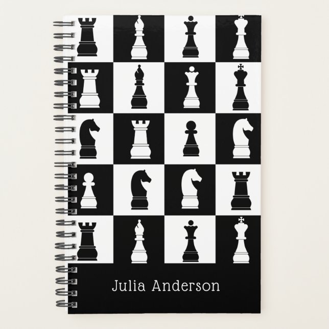 Chess Game Figures Black And White Pattern Name Planner (Front)