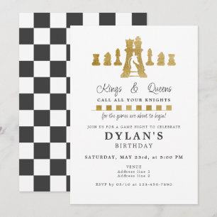 Chess Game Night Birthday Call Your Knights Gold Invitation
