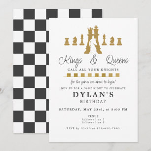 Chess Game Night Call Your Knights Gold Birthday Invitation