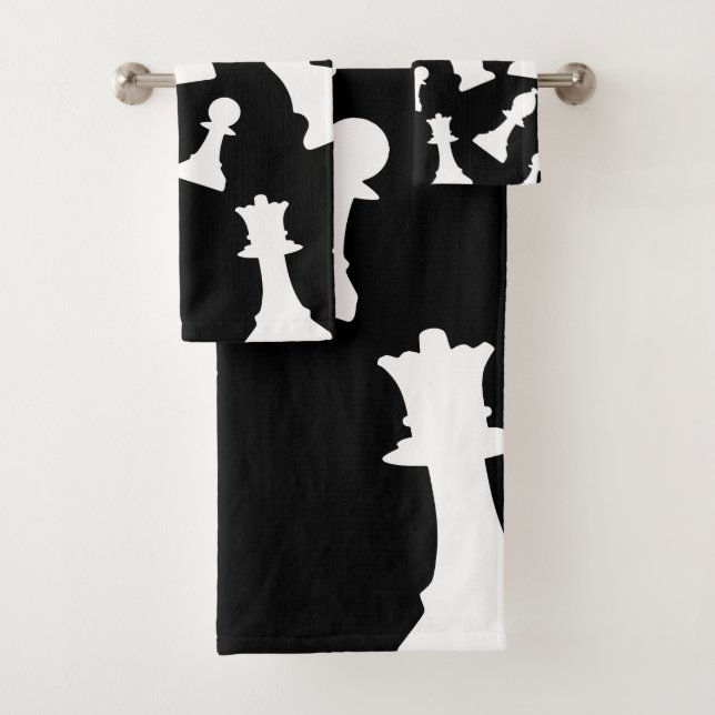 Chess game pieces design  bath towel set (Insitu)