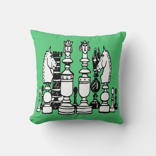 Chess green decor pillow black white pillow (Front)