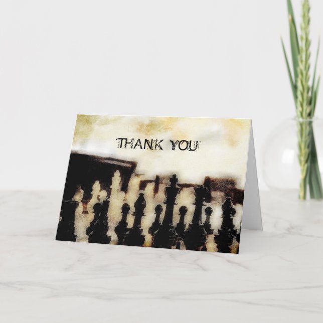 Chess Grunge Thank You Note Card (Front)