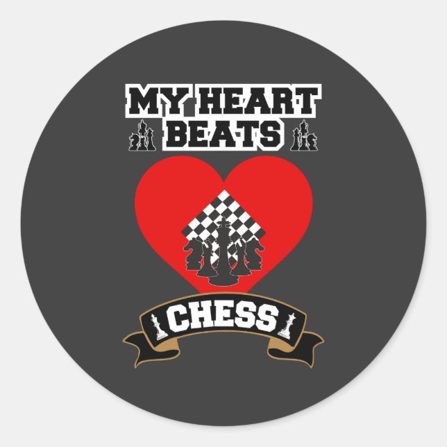 Chess Heart Pieces Strategy Game Love Passion  Classic Round Sticker (Front)
