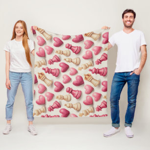 Chess & Hearts Valentines Pattern Fleece Blanket