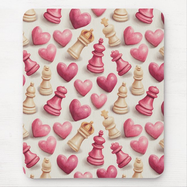 Chess & Hearts Valentines Pattern Mouse Pad (Front)