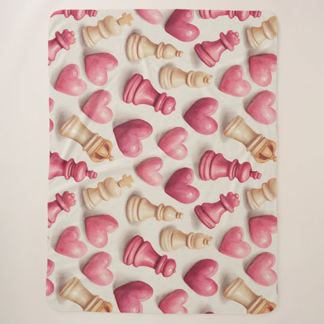 Chess & Hearts Valentines Pattern Sherpa Blanket (Front)