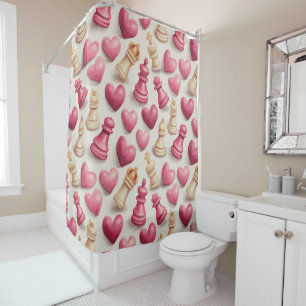 Chess & Hearts Valentines Pattern Shower Curtain