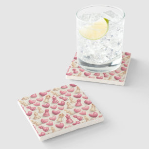 Chess & Hearts Valentines Pattern Stone Coaster