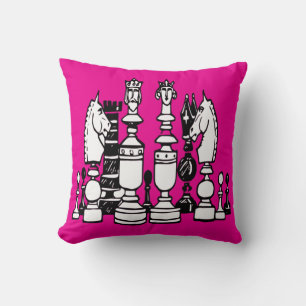 Chess hot pink decor pillow black white pillow